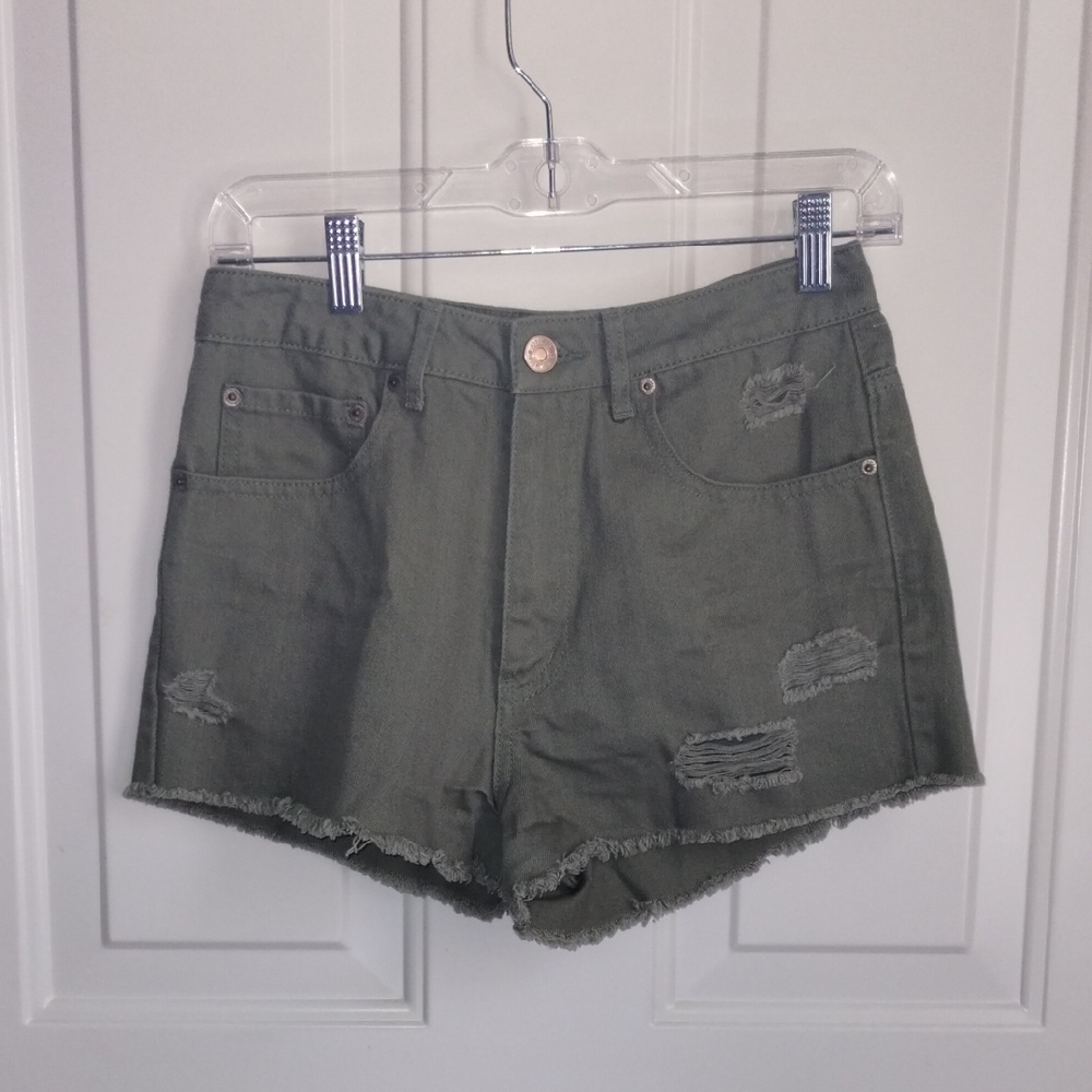 Forever 21 Army Green Distressed Jean Shorts